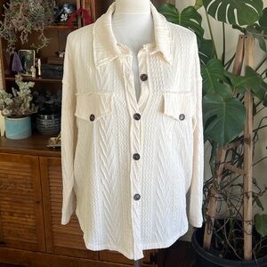 Bucketlist Cream Cable Textured Sweater Button-Up Knit Shacket Shirt S NWOT